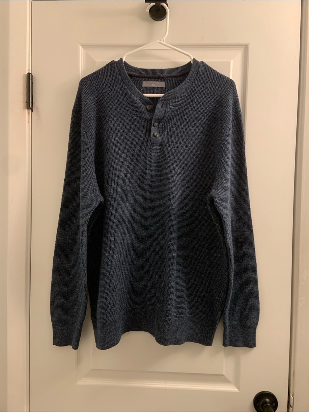 Denver Hayes Men's Dark Blue Henley Crewneck Sweater